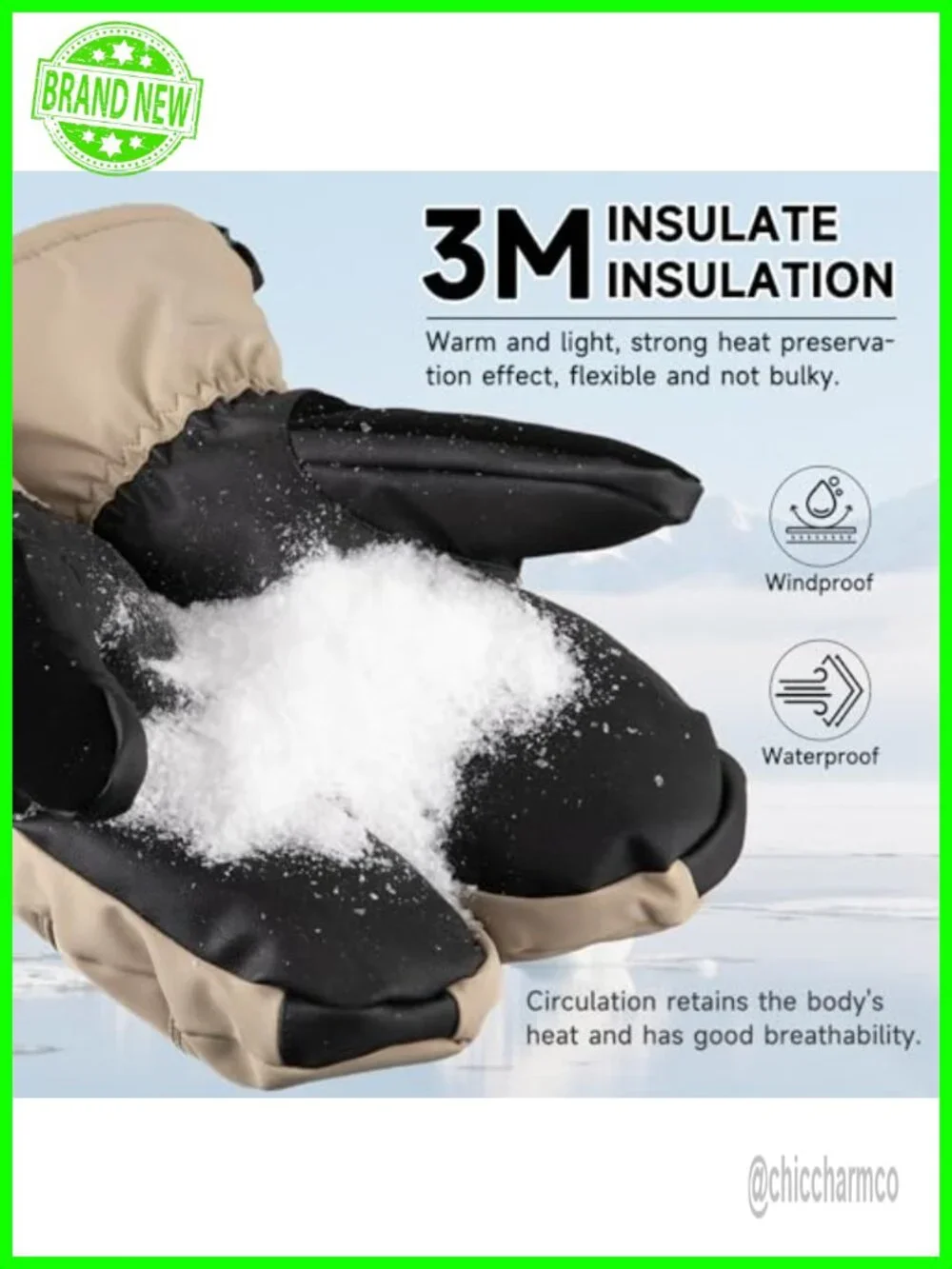 Unisex Insulated Waterproof Ski Mittens with Zipper Pocket
